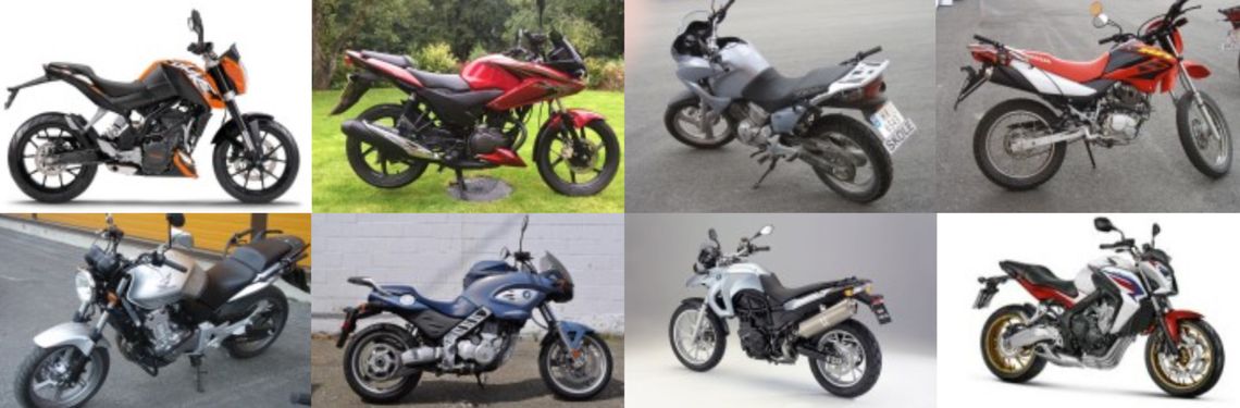 Bildekolage av de forskjellige motorsykkelmodellene til Trafikkskolen G. Wangen AS